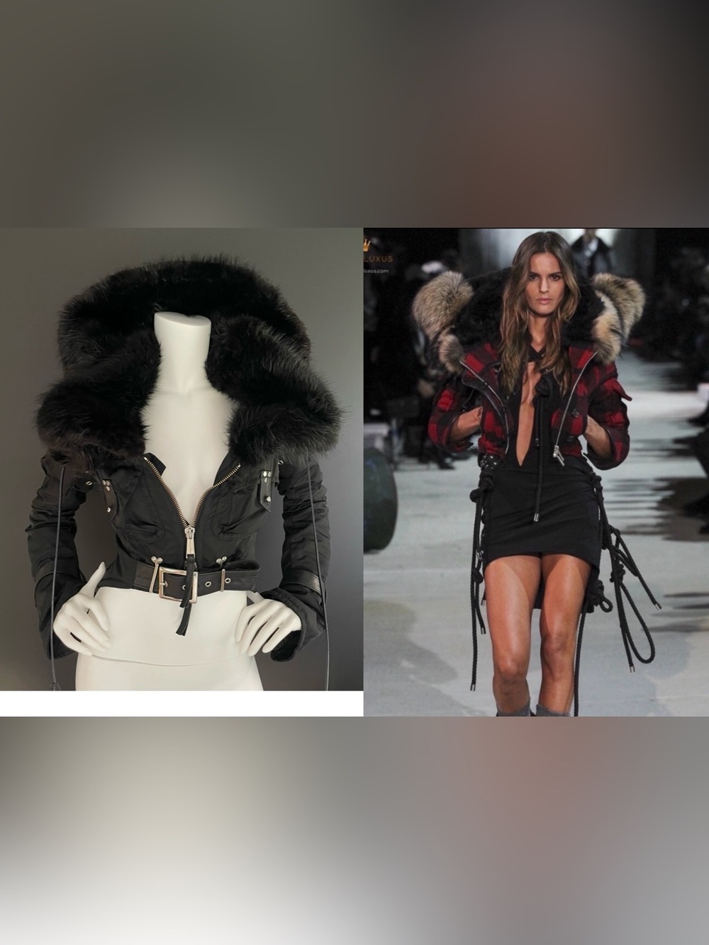DSQUARED2 F/W 2015 Runway Black Tech Beaver Fur Trim Cropped Comber Jacket 42IT
